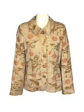 Vintage Tapestry Blazer Floral Brocade Jacket Cottagecore Tan Sz 8 Cherry